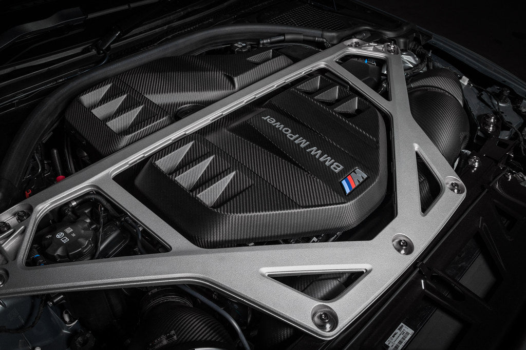 Eventuri G8X S58 matte engine cover installed view